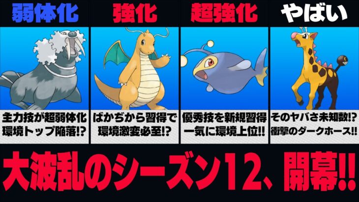 【シーズン12】大量大幅技調整で環境激変必至のシーズン12が開幕！！弱体化＆強化されたポケモンたちの気になる性能を徹底解説します！！【ポケモンGO】