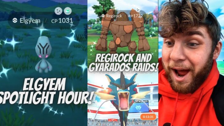 ✨Elgyem Spotlight Hour In Pokemon Go! Regirock and Mega Gyarados Raids!✨