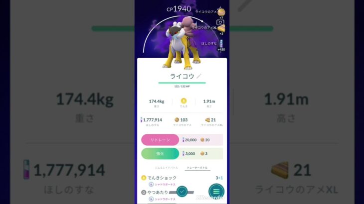 #ポケモンgo 　シャドウライコウ捕獲（ サークル固定　カーブボール　スロウ ）