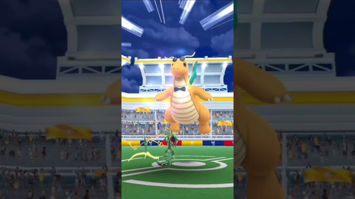 【ポケモンGO】コスチュームカイリューをメガレックウザ１体　通常技のみでソロ討伐！　ポケモンGOレイド　#pokemon  #pokmongo  #shorts