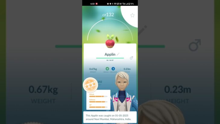 Pokemon Go Caught Wild Applin #pokemon #pokemongo #Sawk #pikachu #bulbasaur #applin  #crow #apple